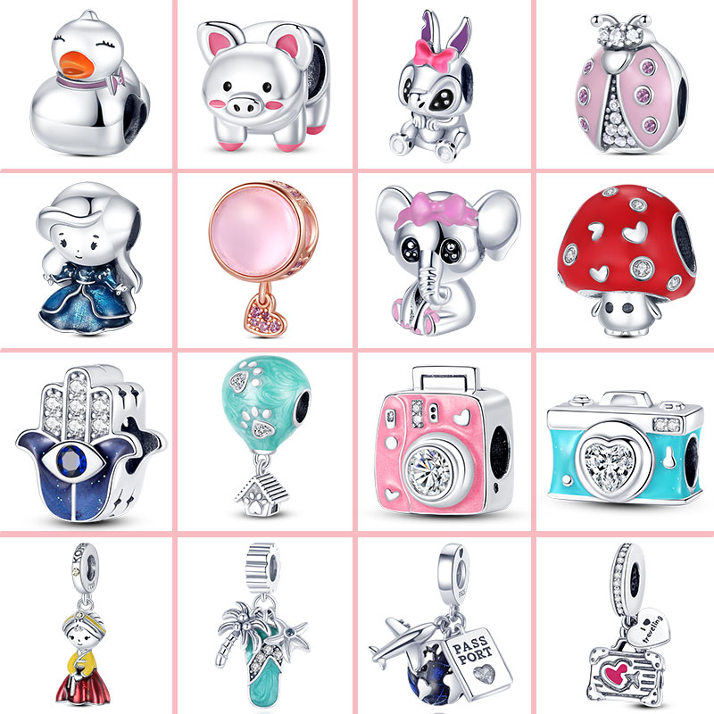 

925 Silver Fit Pandora Charm 925 Bracelet Pendant Duck Rabbit Mushroom Turtle charms set Pendant DIY Fine Beads Jewelry