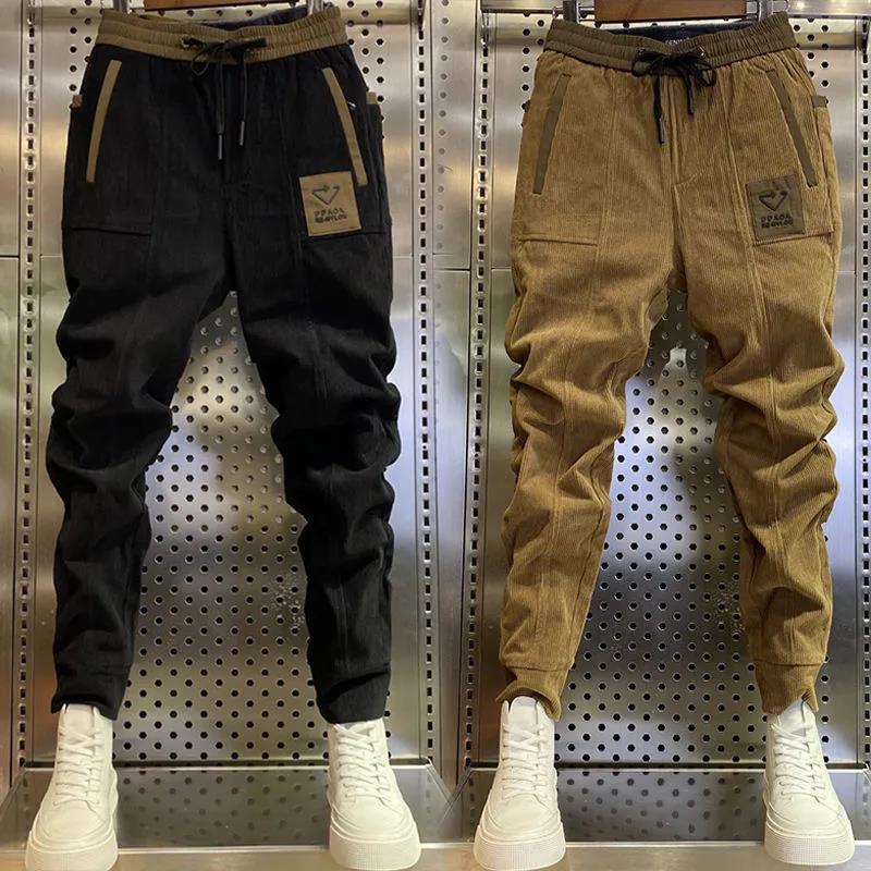 

Men's Pants Thin Corduroy Casual Men's Trendy Fashion Small Feet Harem Simple Versatile PantsMen's, Black