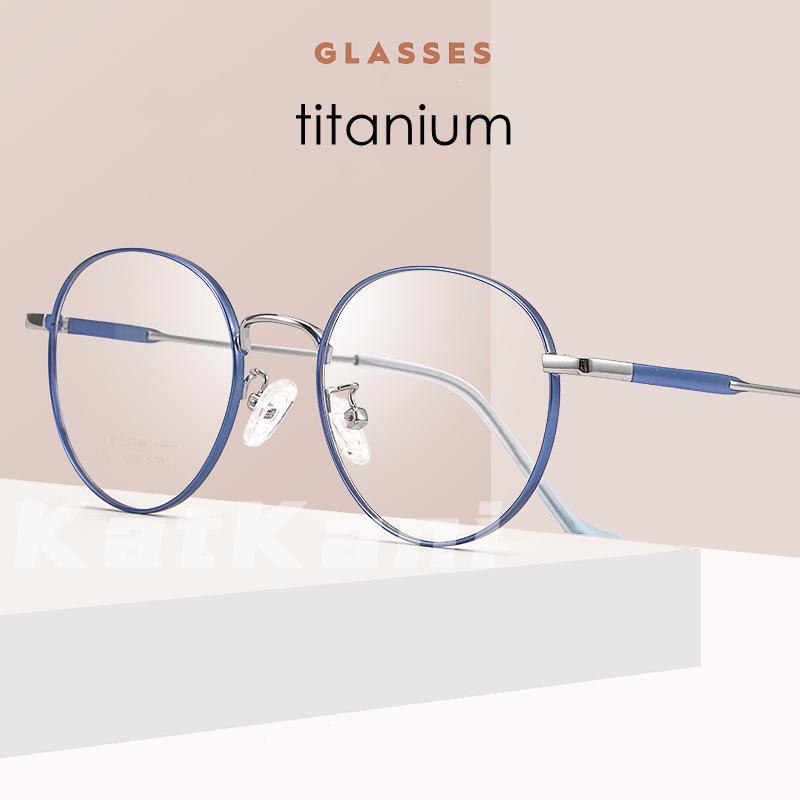 

Fashion Sunglasses Frames KatKani Super Light Titanium Alloy Two-tone Eyeglasses Men Retro Round Myopia Optics Prescription Glasses Frame Wo