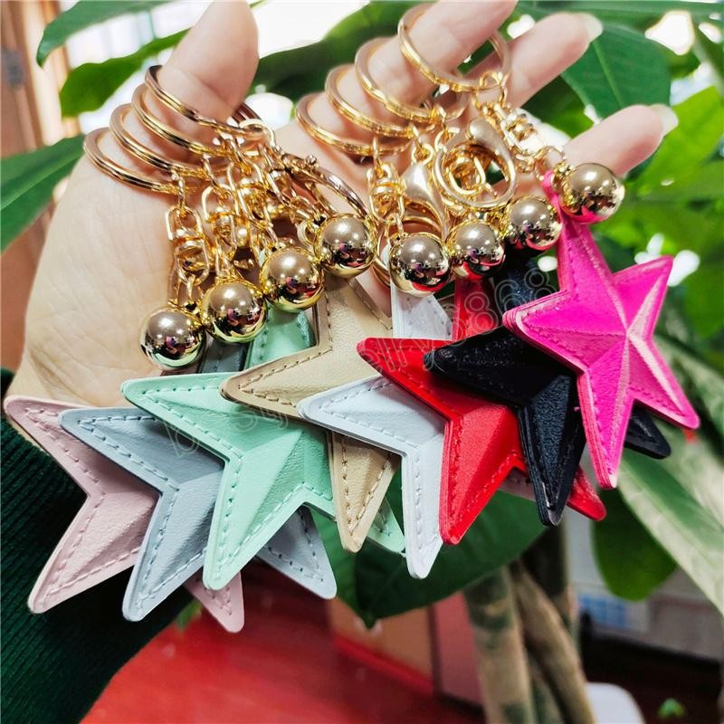 

Star Keychains PU Leather Pendant Key Chains Rings Accessories Fashion Design Car Keyrings Holder Women Men Bag Charms Cute Handbag Jewelry Gifts Gold Metal