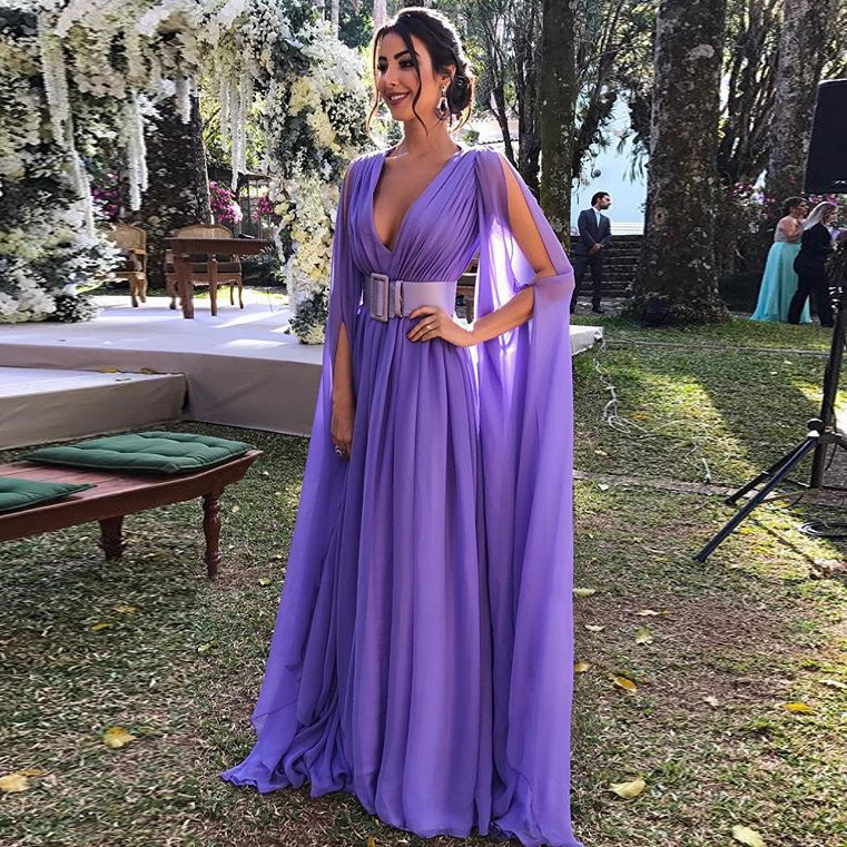 2022 Stunning purple Prom Evening Dresses Mermaid V-neck Formal Party Cheap Celebrity Gowns For Women special Occasion Wear-image-776596774