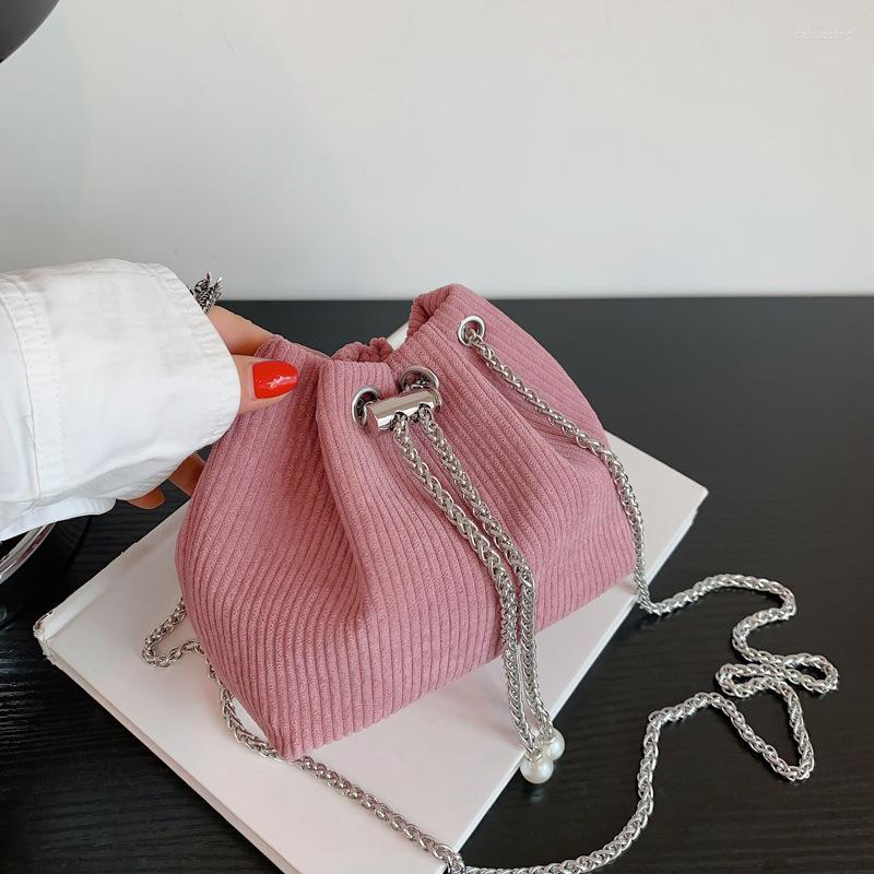 

Evening Bags Pleated Drawstring Vertical Cord Corduroy Metal Chain Small Bag Shoulder Messenger Women's InsEvening, Black