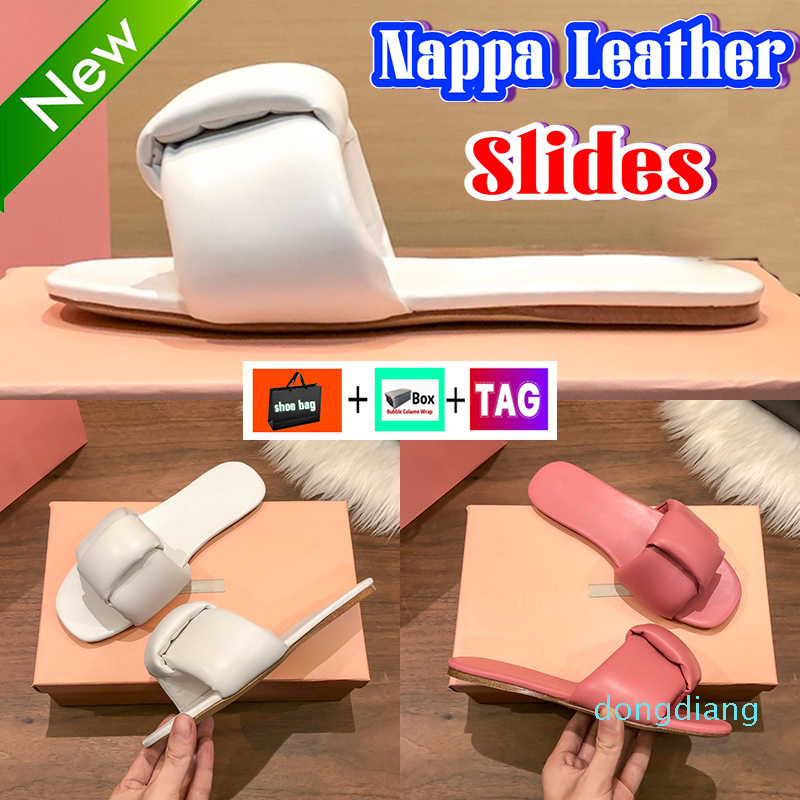 

Newest Designer Womens Slippers Nappa Leather Slides with OG Box Lady Flat Luxury Low Heel Summer sandals Fashion women Slipper Beach Indoor, White