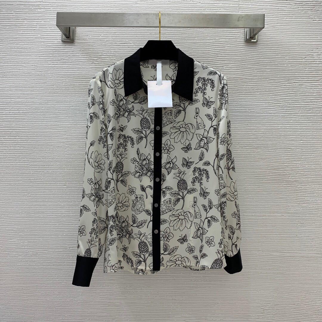 

501 2022 Spring Summer Brand Same Style Shirt Long Sleeve Lapel Neck Silk Women' Blouses Flora Print Button Womens Clothes High Quality WEILAN, Customize