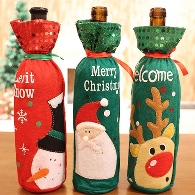 

Party Decoration Christmas Wine Bottle Cover Dress Cartoon Santa Deer Sequins Xmas Decor K0AB