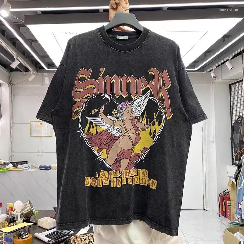 

Men's T-Shirts Cubiangel Care Print Heavy Wash Short Sleeve T ShirtMen's Imon22, Black