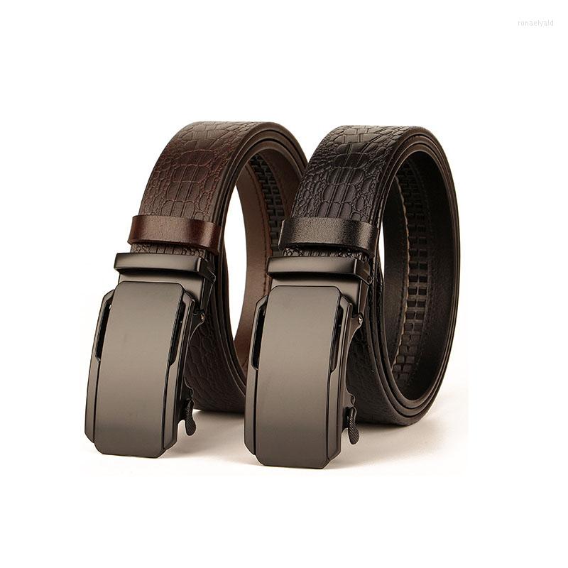 

Belts Belt Men's Leather Automatic Buckle Head Layer Yellow Crocodile Pattern 35mm Black BuckleBelts