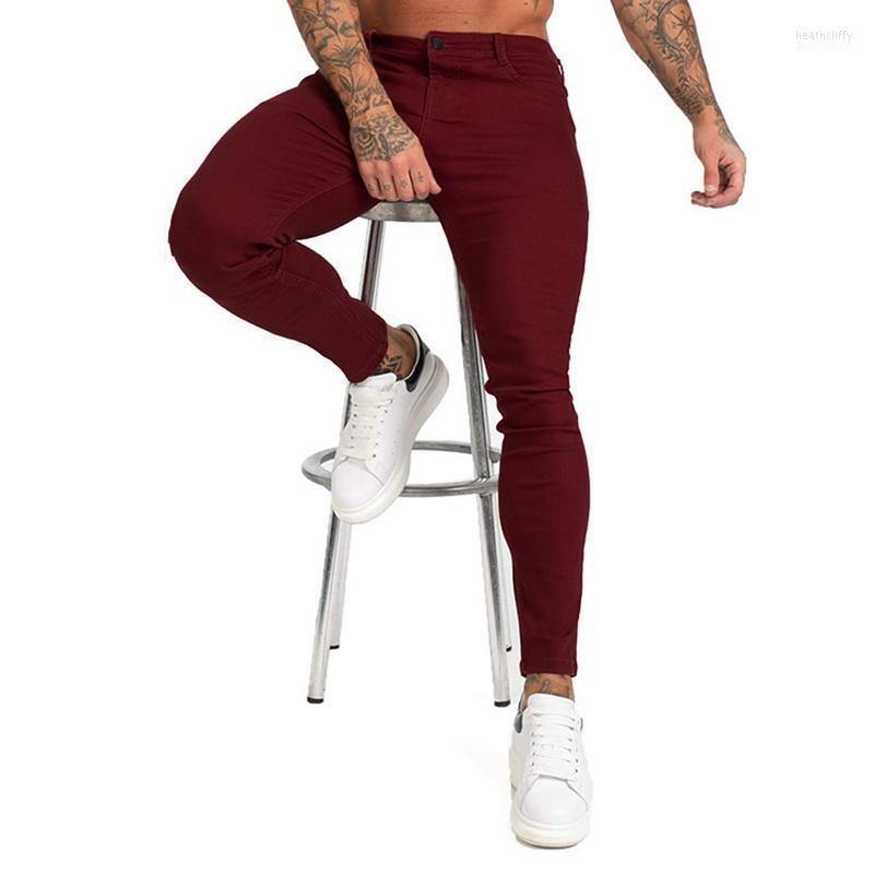 

Men' Jeans Men Stylish Solid Pants Biker Skinny Slim Fit Straight Denim Trousers Male Hip Hop Streetwear Pencil Heat22, Wine red