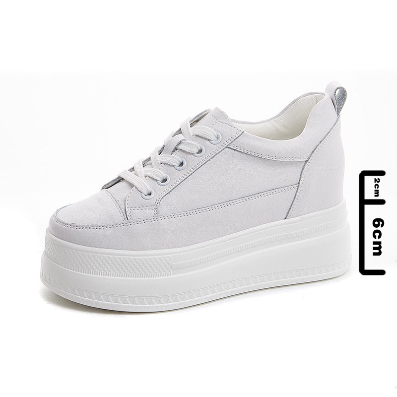 

8cm Winter Summer Genuine Leather Super High Heel Platform Women Casual Shoes Chunky Sneakers Sport Running Shoes White, Black leather 8cm