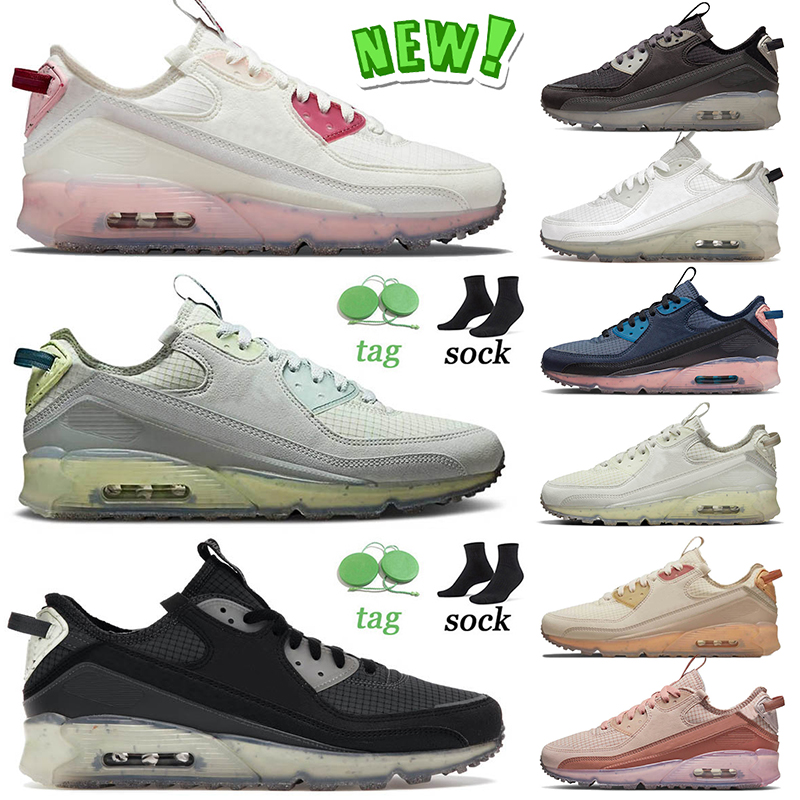 

New 90 Terrascape Running Shoes Sports Pomegranate Grey Haze Dark Teal Green Seafoam Black Lime Ice Sail Sea Glass Obsidian Light Bone Mens Women OG Sneakers 40-45, B10 sail sea glass 40-45