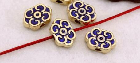 

Tibetan Silver Gilt blue Chinese knot Dripping oil beads Antique Loose Bead Spacer for DIY Jewelry Making bracelet