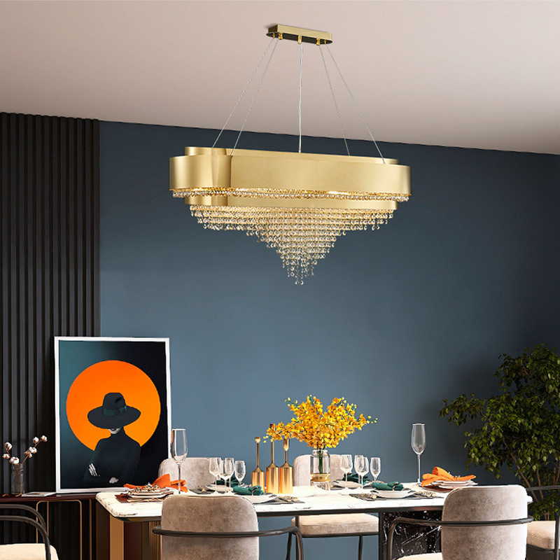 

Chandelier Modern Kitchen Lamp Dining Room Home Decoration Suspension Luminaire Rectangle Light Fixture Luxury Gold Lustre