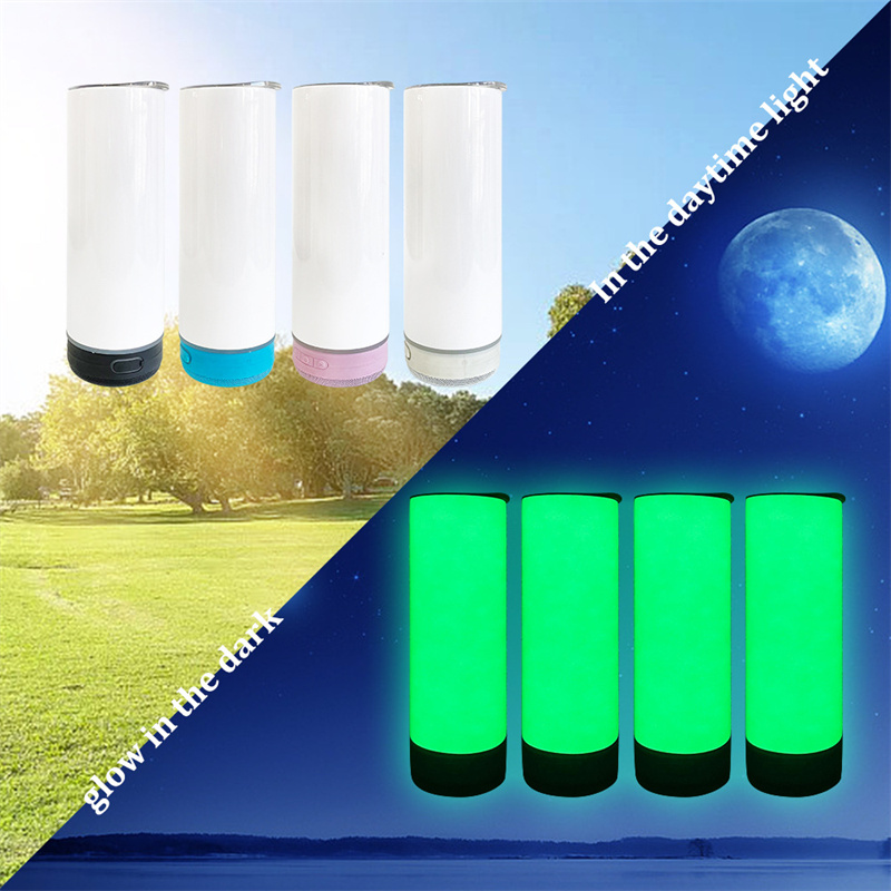 

20oz Sublimation Bluetooth Speaker Tumbler Stainless Steel Wireless Glow in the Dark Straight Tumblers Double Wall Vacuum Insulated Music Water Bottles, White