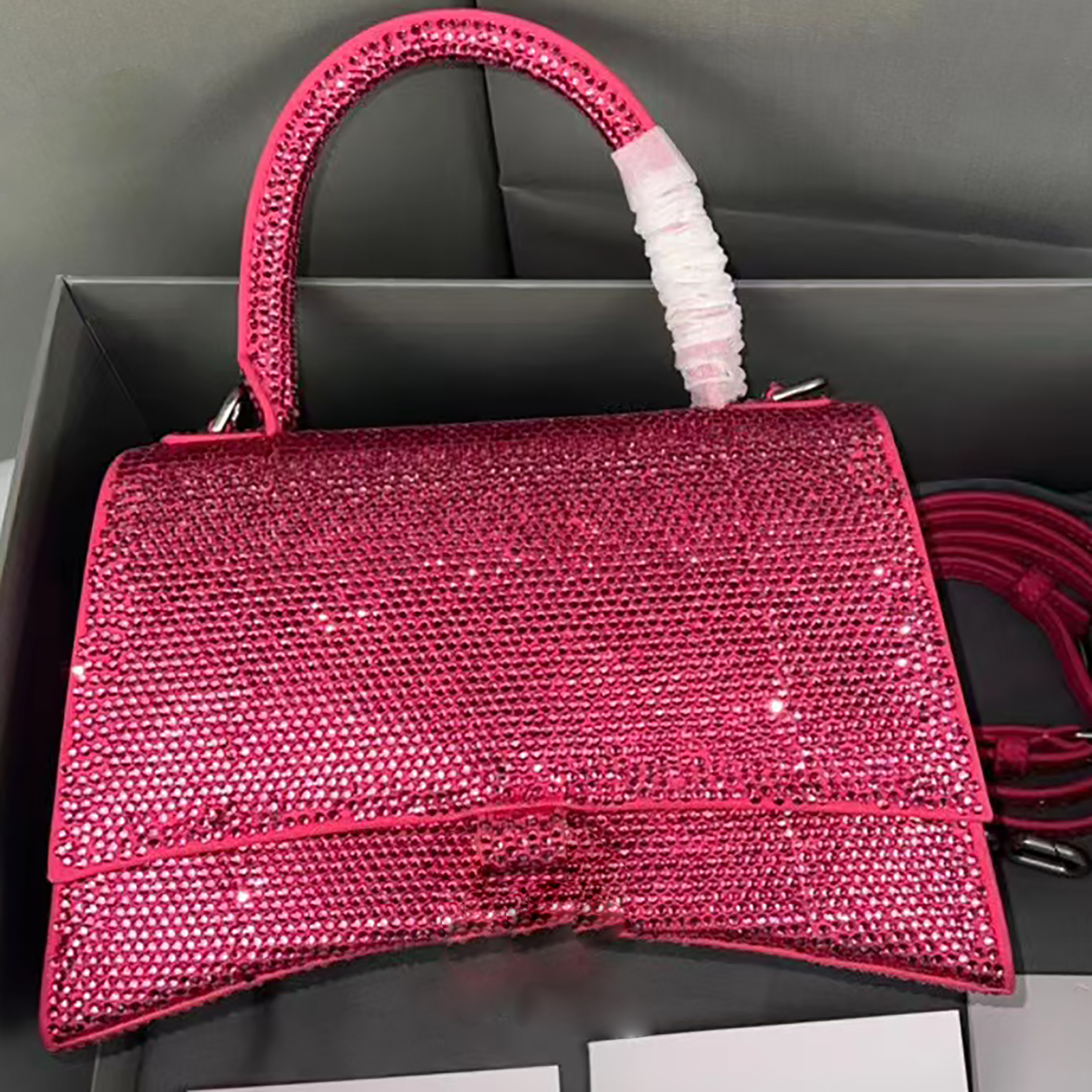 

HOURGLASS XS handbag crossbody rhinestone bag grey suede calfskin bag silver hardware handbags designer luxury wallet pouch purse top quality, Customize