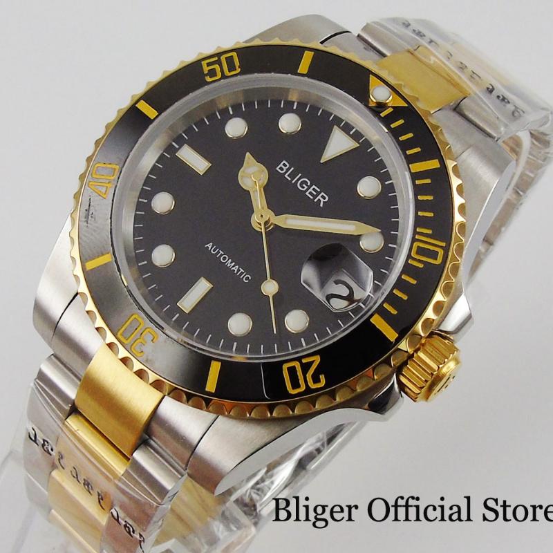 

Wristwatches Gold Coated Self Winding Men Wristwatch Sapphire Crystal NH35 MIYOTA 8215 PT5000 Movement, Blue nologo