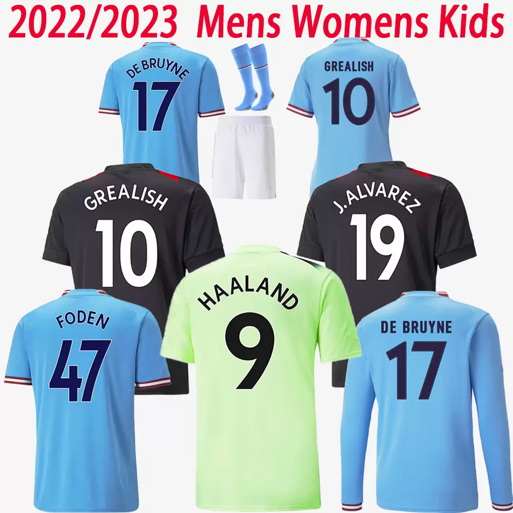 

Manchester 22 23 HAALAND ALVAREZ Soccer Jerseys 2022 2023 GREALISH FODEN Man City Football Shirt DE BRUYNE Third Breathable Long Short Sleeve Men Kids Kits Woman, 22/23 kids kit