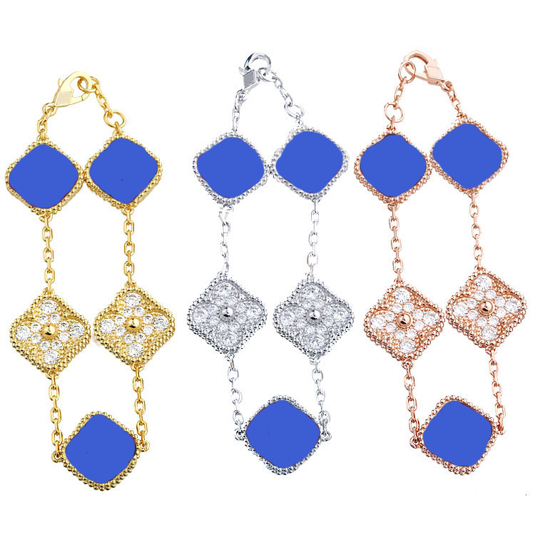 

Luxury Designer Four Leaf Bracelet Ladies Five Flower Charm Bracelets Plated Silver Gold Rose gold Chains Diamond Mother Of Pearl Made Jewelry Fashion Wedding Gift