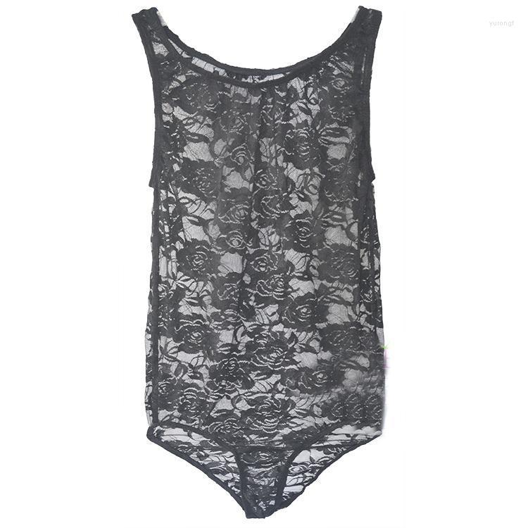 

Men's Body Shapers 2022 Sexy Thong Lace Charming Transparent Onesies Tights Bodysuit Shaper Underwear Men