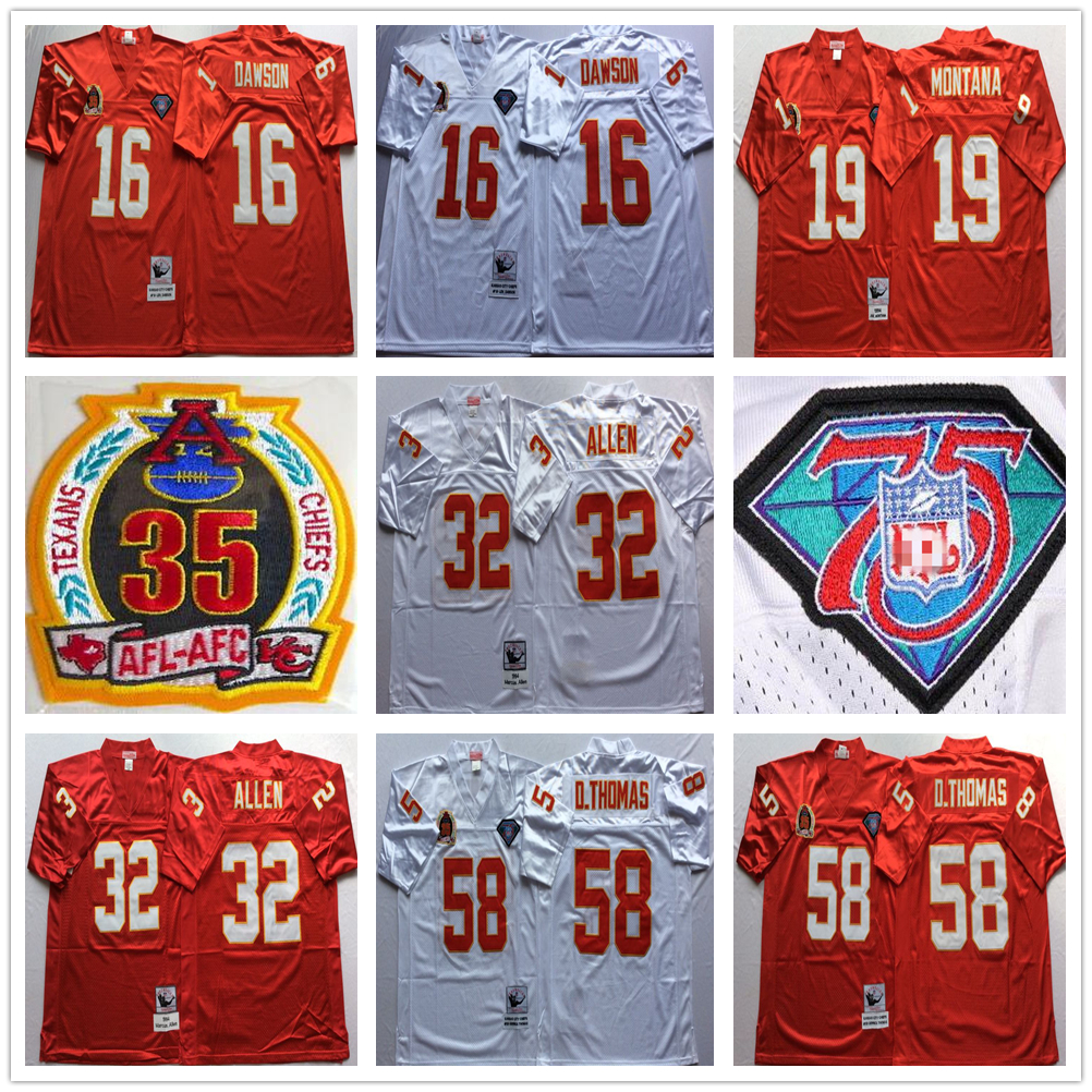 

Vintage City 75th Football Jerseys 16 Len Dawson 19 Joe Montana 32 Marcus Allen 58 Derrick Thomas Stitched jersey, Same as picture
