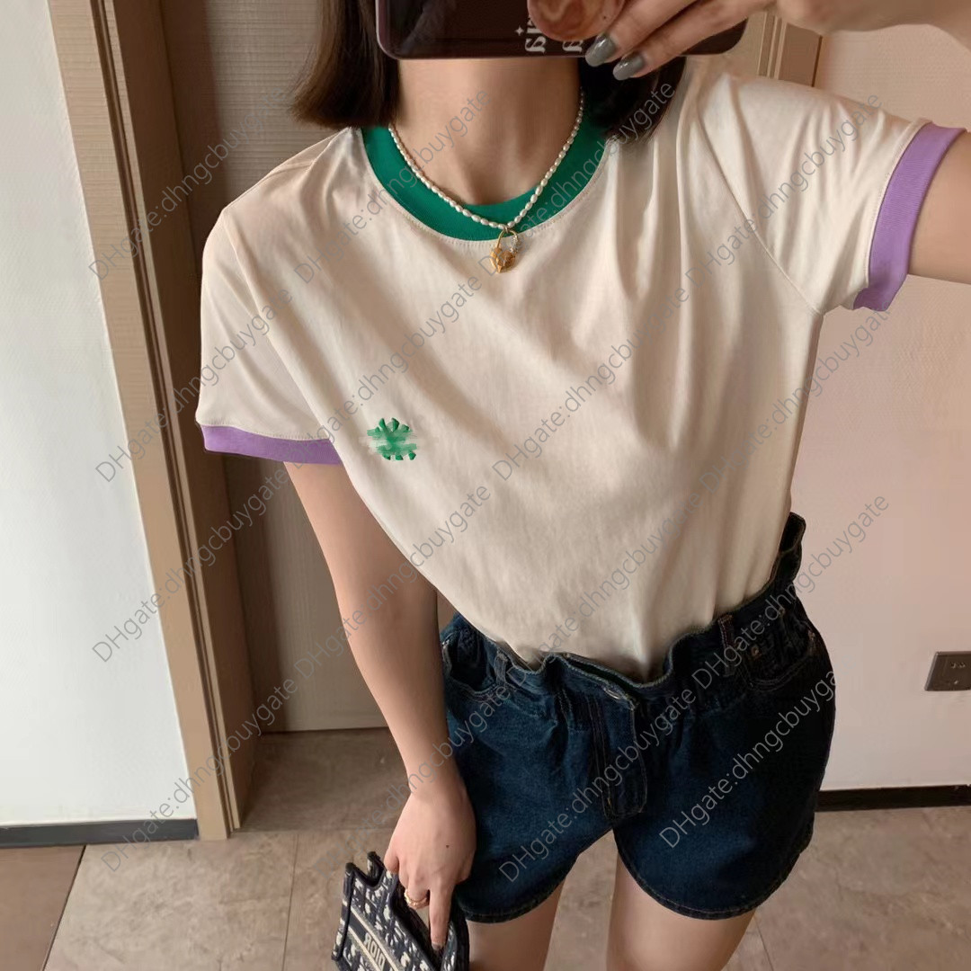 

fashion designer luxury korean mlb22 summer new small label tshirt contrast color stitching casual loose short sleeve youth aging men and, Light purple