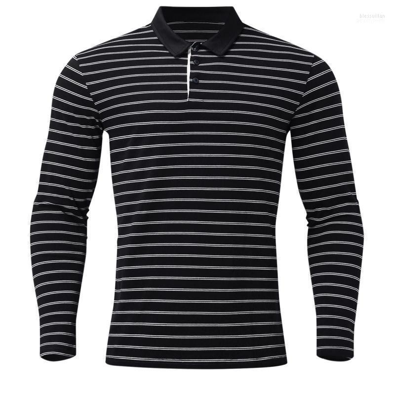 

Men' T-Shirts Button Lapel Striped Print T Shirt Cotton Sports Casual Pullover Male Turn-down Collar T-shirt Autumn #t3g Bles22, Black