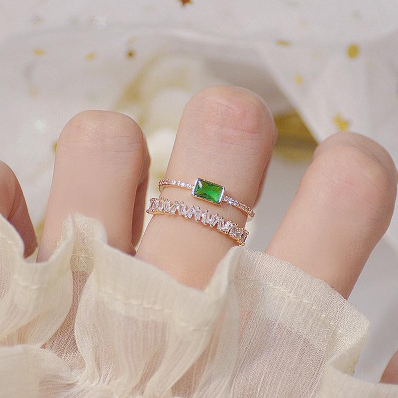 

Cluster Rings Bohemia Emerald Green Crystal Women Ring Double Layers Transparent Zircon Elegant Bague Anillos Shine Bridal Wedding JewelryCl
