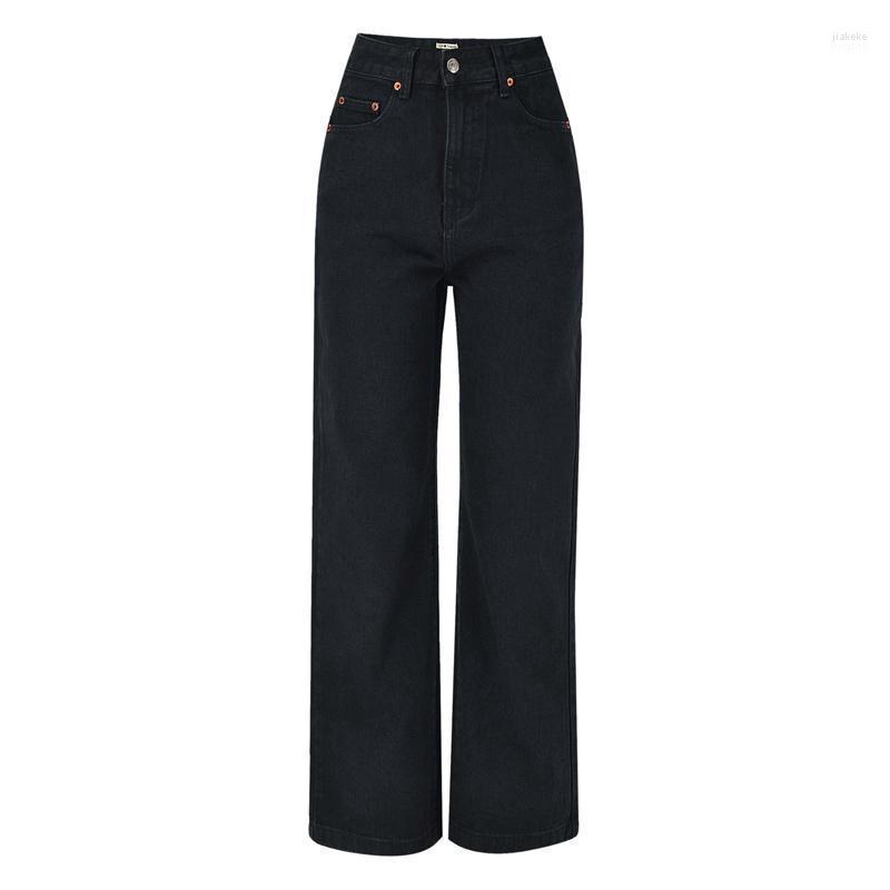 

Women's Jeans High Waist 100%COTTON Loose Straight Dad Cool Black Denim Trousers Drape Retro Washed Office Lady Casual Female J010