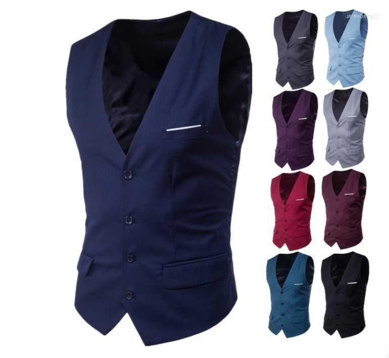 

Men's Vests Spring And Autumn Men Suit Vest Solid Color Man Stra22, Blue