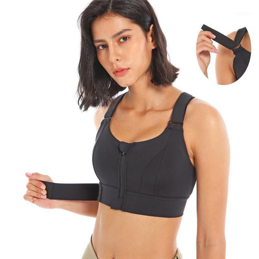 Yoga Outfit Women Sports Bras Crop Top Vest Front Zipper Plus Size Adjustable Strap Shockproof Gym Fitness Athletic Underwear2674