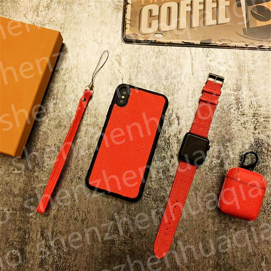 

Fashion 3-piece set Earphone protector+ Watch band +Phone cases For iPhone 12 Pro max 11 11Pro X XS XR XSMAX PU Leather AirPods co225x, 8# airpods