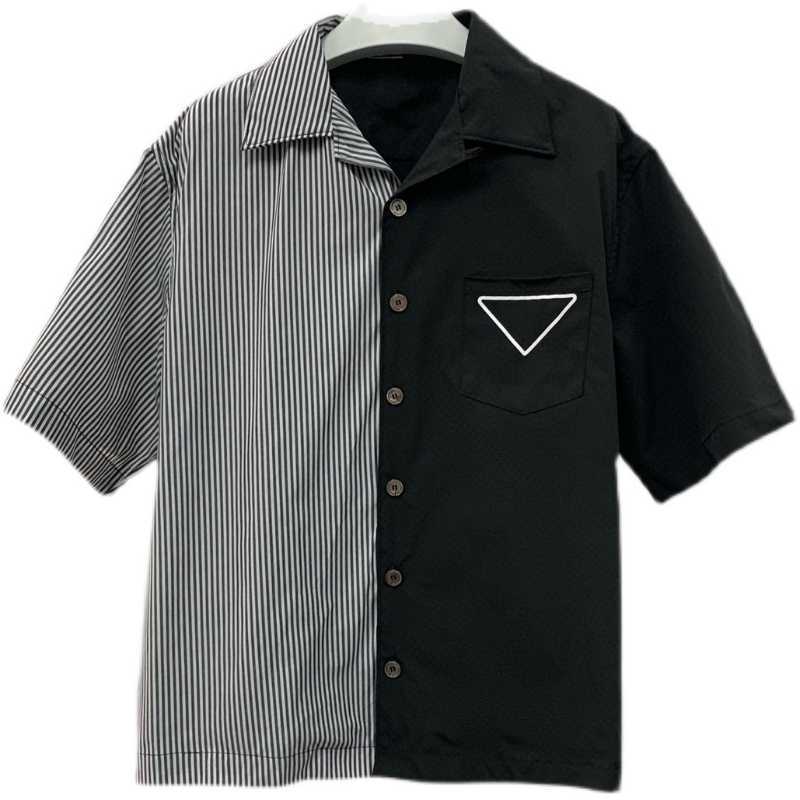 Chemises décontractées pour hommes Mr. CHEN INDÉPENDANT à rayures Black and White Patchwork Imprimé Poplin Shirt Shirt OS Version Bowling Shirt F