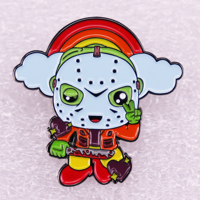 

Cartoon Alien Killer Enamel Pin Brooch Gifts Halloween Christmas Movie Mashup Jewelry, As picture