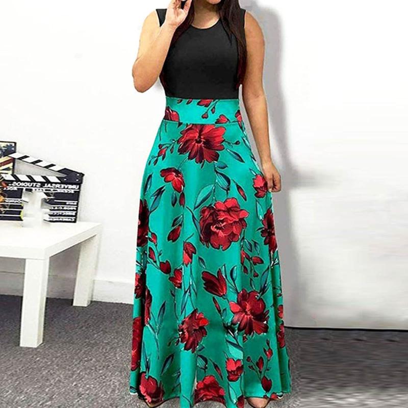 

Casual Dresses Women' Evening Dress With Floral Pattern Elegant Woman Party Y2k Beach Sleeveless Swing SundressCasual, Green