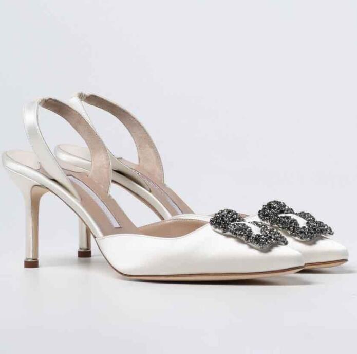 

Famous Summer Hangisli Sandals Shoes Women Slingbacks Shiny Satin Crystal Jewels Buckle Lady Party Wedding Dress High Stiletto Heel EU, 163