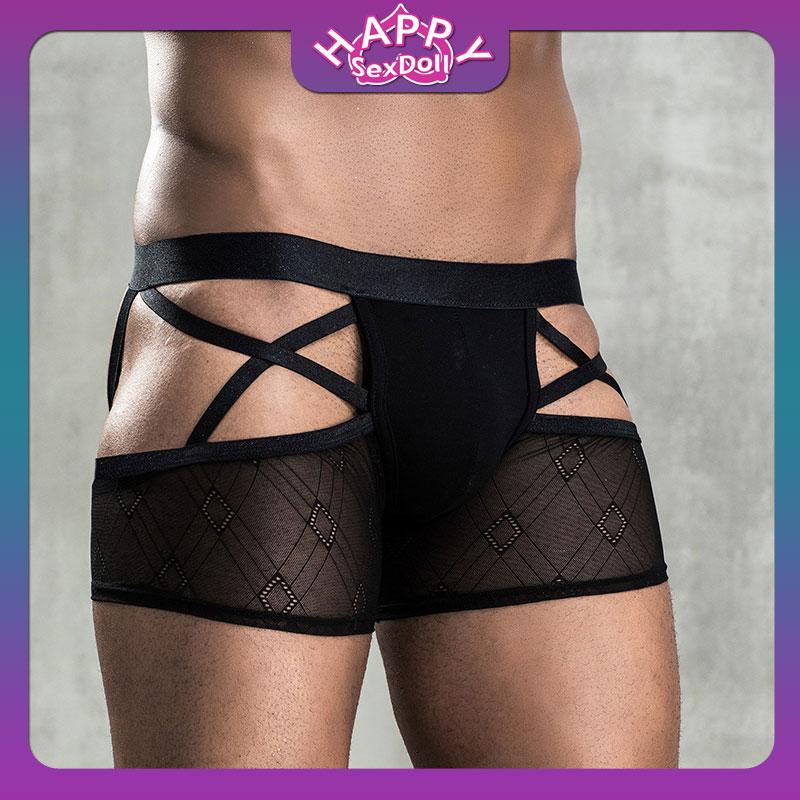 

Underpants Sexy Perspective Men's Erotic Panties Fashion Hollow Fit Breathable Black Exotic Boxer PantiesUnderpants