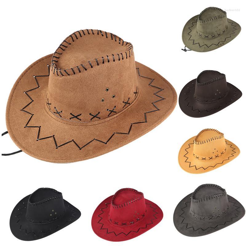 

Berets Classical Unisex Leather Cowboy Hats Women Men Big Brim Western Hat For Dad Gentleman Lady Sombrero Hombre Jazz CapsBerets, Black