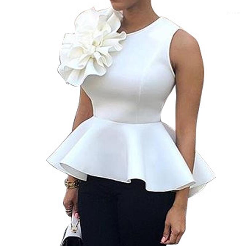

Women' Blouses & Shirts 2022 Women Fashion Summer O-Neck Sleeveless Ruffles Flouncing Asymmetric Hem Slim Tops Blouse, White