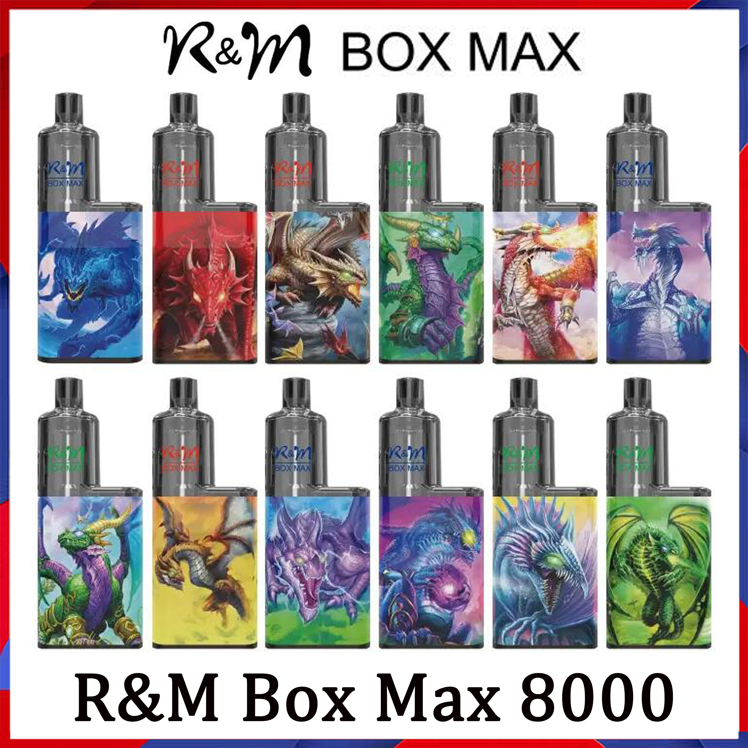 

100% Original R&M Box Max Disposable E cigarette 8000puffs 12.5ml Refillable Vapor Pod 650mah Rechargeable Battery Mesh Coil RM Randm