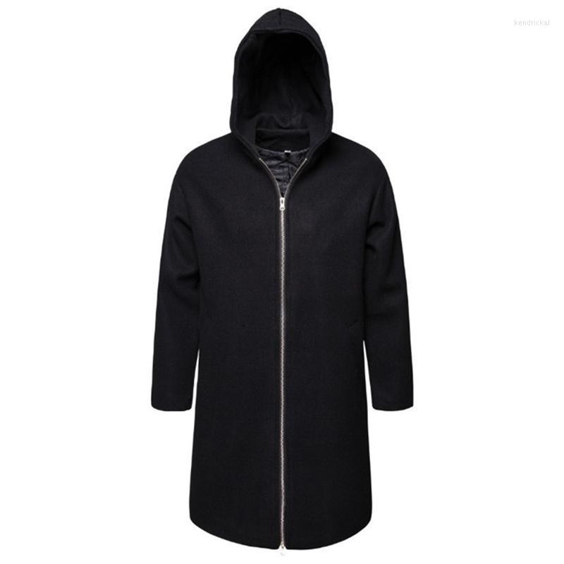 

Men's Trench Coats Coat Men Zipper Hooded Long Woolen Mens Clothing Jackets & British Style Overcoat Europe/US Size -XXLMen's Kend22, Black