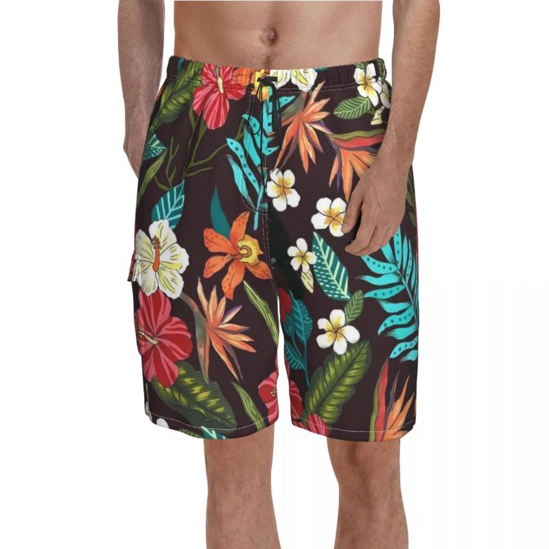 

Men' Shorts Colorful Flower Print Board Tropical Floral Bird Leaf Beach Short Pants Elastic Waist Classic Printing Swim Trunks