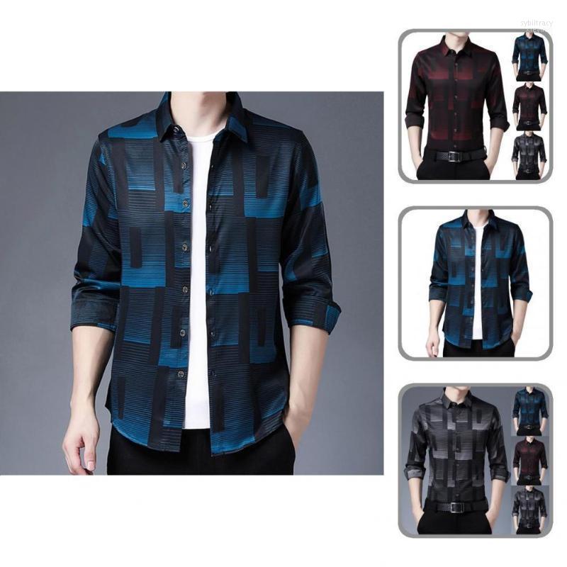 

Men's Dress Shirts Single-breasted All Match Turn-down Collar Vintage Autumn Top For Dating Sybi22, Ha cyan
