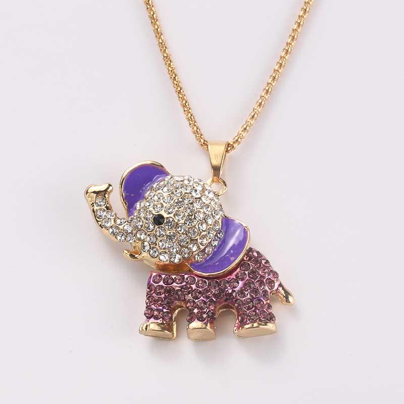 

Pendant Necklaces Lucky Pink Elephant Rhinestone Zircon Sweater Chain Long Animal Necklace JewelryPendant