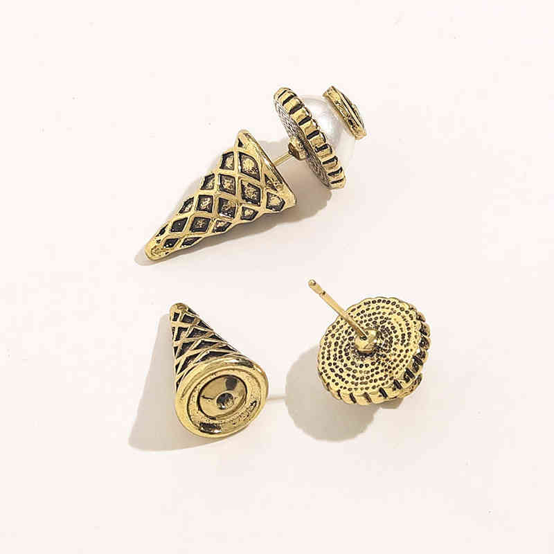 Fine Real gold plating new classic ice cream pearl earrings double temperament versatile personalized letter Earrings-image-782753098