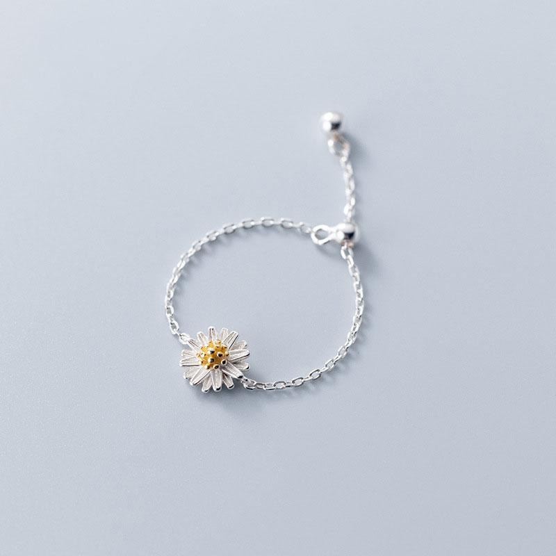 

Cluster Rings Cute Daisy Flower Adjustable For Women Teen Girls 925 Sterling Silver Kawaii Korean Fashion Jewelry Ladies Gifts