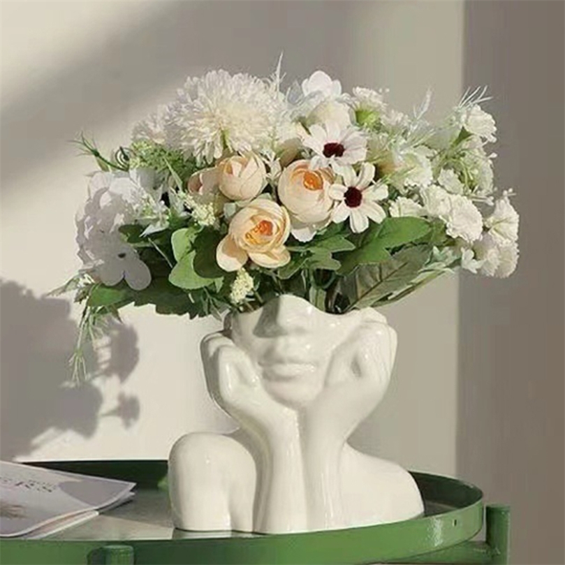 

Nordic Style Flower Vase Women Body Half Face Flower Pot Vase Ceramic Art Crafts Bedroom Living Room Desktop Decoration 220809