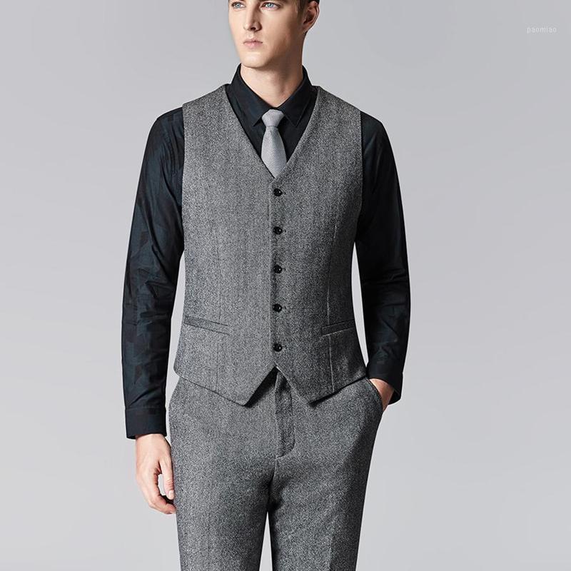 

Men's Vests 2022 Fall Gray Mens Tweed Waistcoat High Quality Slim Fit Business Male Suit Vest Wedding Groomsman, Black