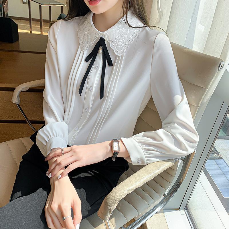 

Women' Blouses & Shirts Chikichi 2022 Chiffon Shirt Embroidered Lapel Bow Puff Sleeve Top WomenWomen' Dway22, White