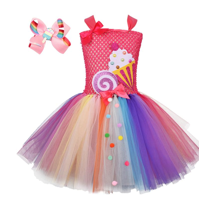

Girl's Dresses Candy Patch Flower Children Birthday Party Tutu With Headband Pink Ice Cream Kids For Girls Boutique ClothesGirl's, As pic