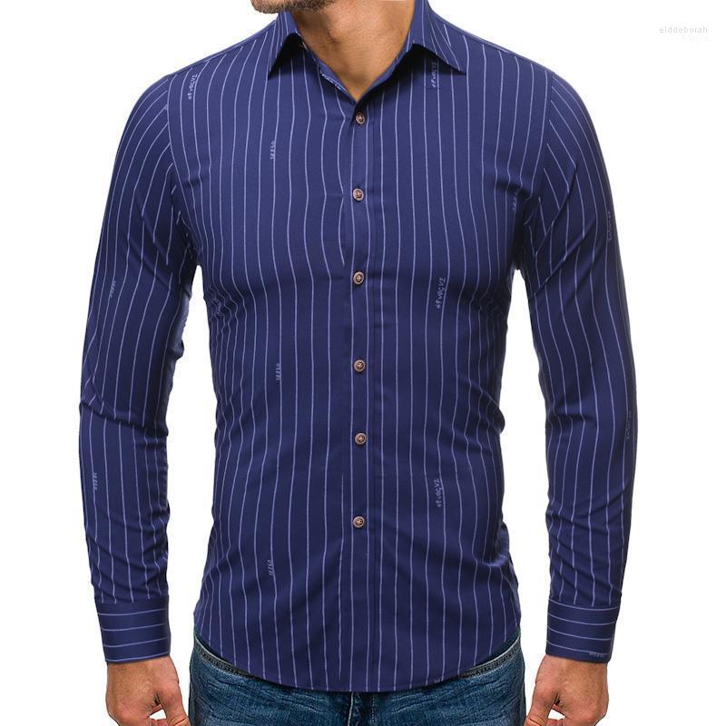 

Men Shirt Stripe Print Fashion Business Casual Long Sleeve Large Size Men's Clothing Dress Camisa Masculina Shirts Eldd22, Navy