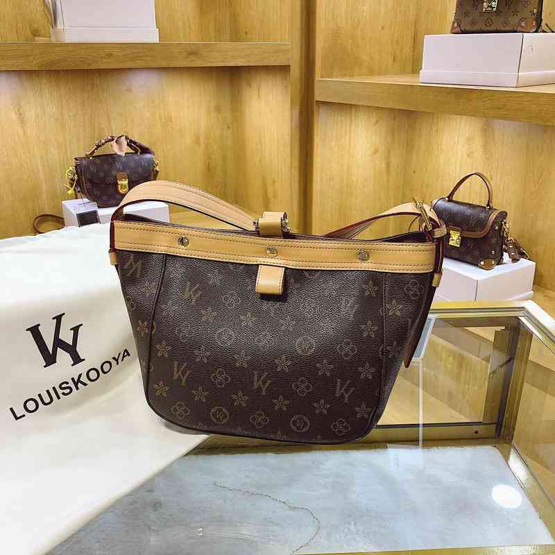 

Ky Designer Kuya Fashion Design Donkey Vegetable Basket Women's Bag One Shoulder Messenger Bag Bucket Counter, Coffee with brown